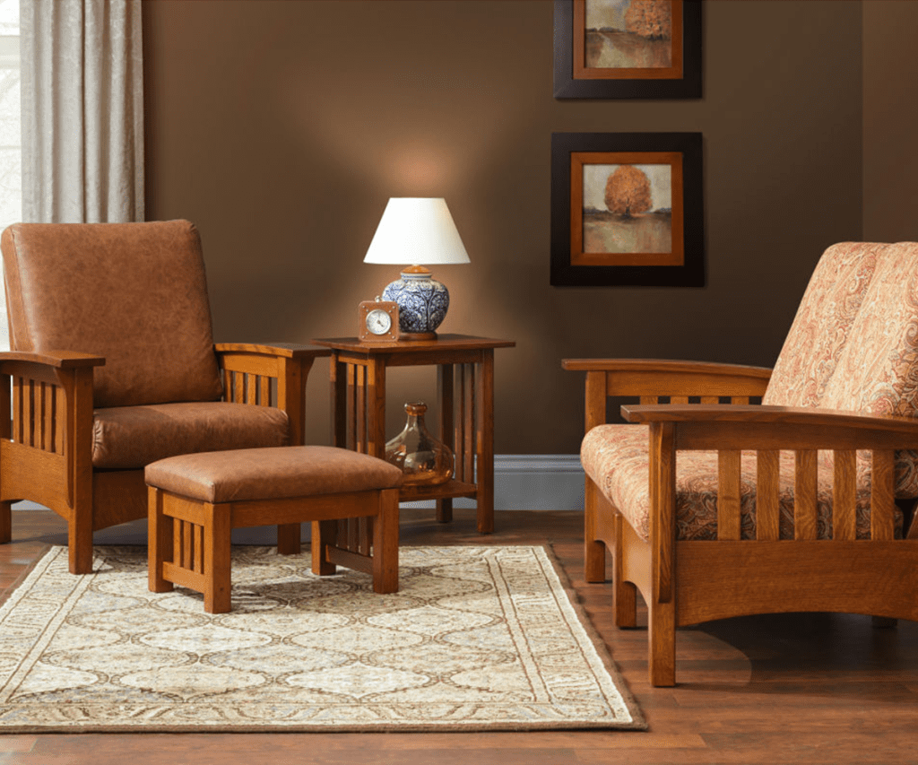 Amish handcrafted mission style hardwood furniture in living room setting