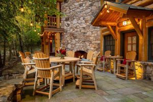 Log home patio with outdoor furniture