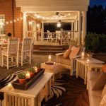 Amish crafted poly patio furniture and outdoor dining furniture on stone patio.