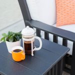 Amish crafted poly outdoor furniture - Black poly end table and chair closeup