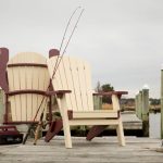 Amish crafted poly outdoor furniture - folding Adirondack chairs on dock