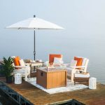 Amish crafted poly outdoor furniture - deep seating chairs and fire pit on dock