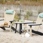 2 tone Adirondack chairs and accent table on grassy beach