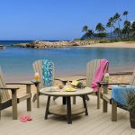 Ocean front deck with poly adirondack chairs and accent table