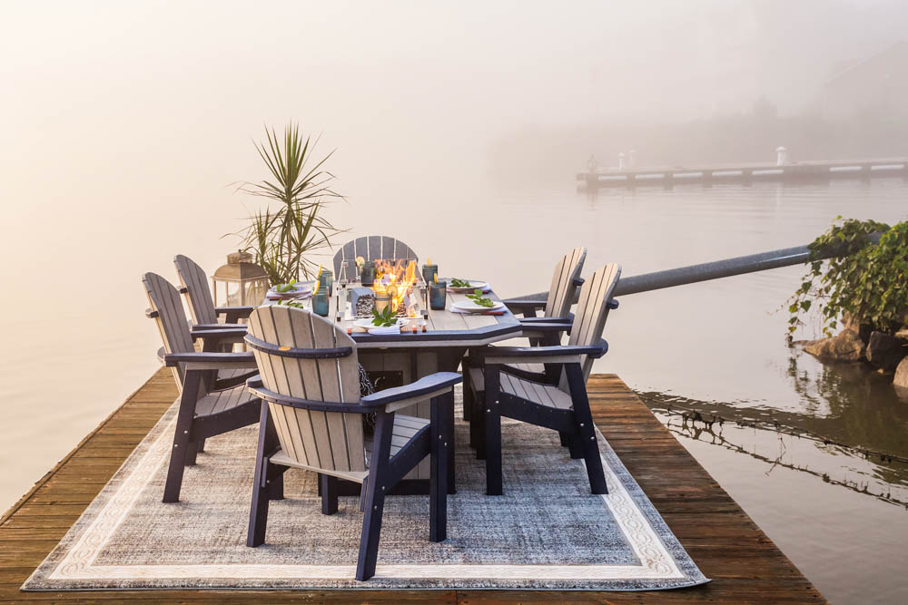 poly outdoor dining set on dock by the water