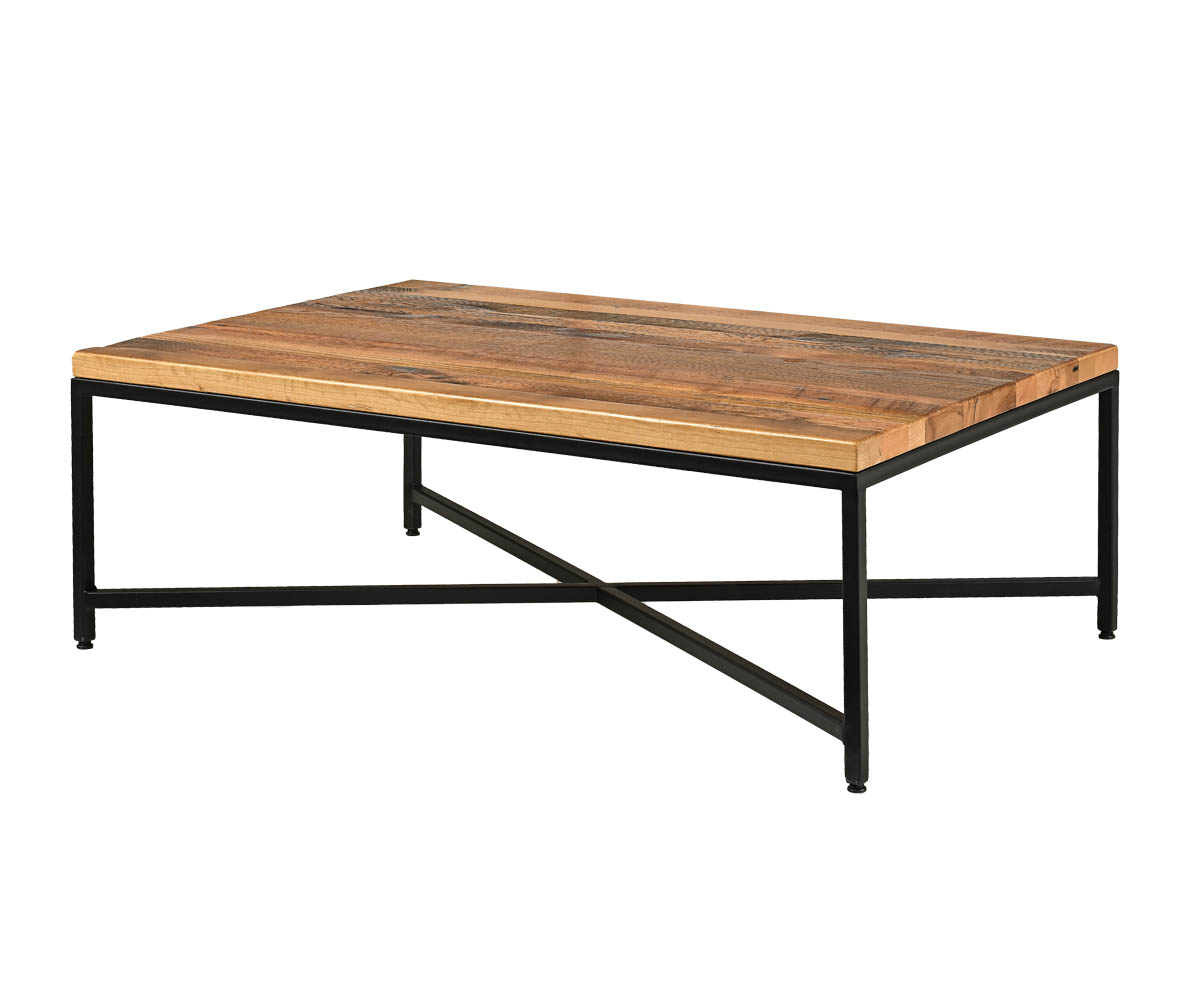 Shirebrook metal coffee table with wood butcher block top