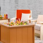 Amish crafted poly outdoor furniture - Deep seating chairs and icebox on dock.
