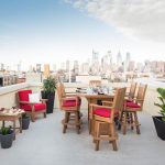 Poly bar height swivel chairs and bar island on balcony