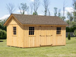 10' x 18' Manor style wood sided storage shed.
