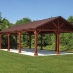 Commercial style pavilion on concrete pad.