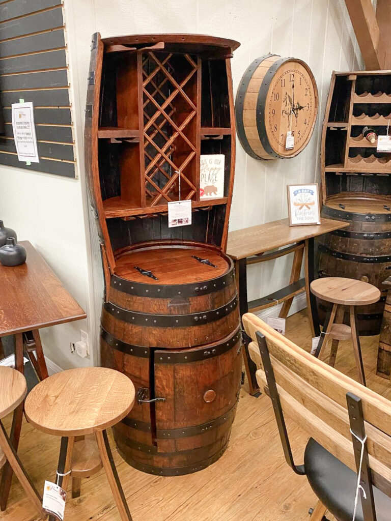 Oak barrel hutch with wine rack
