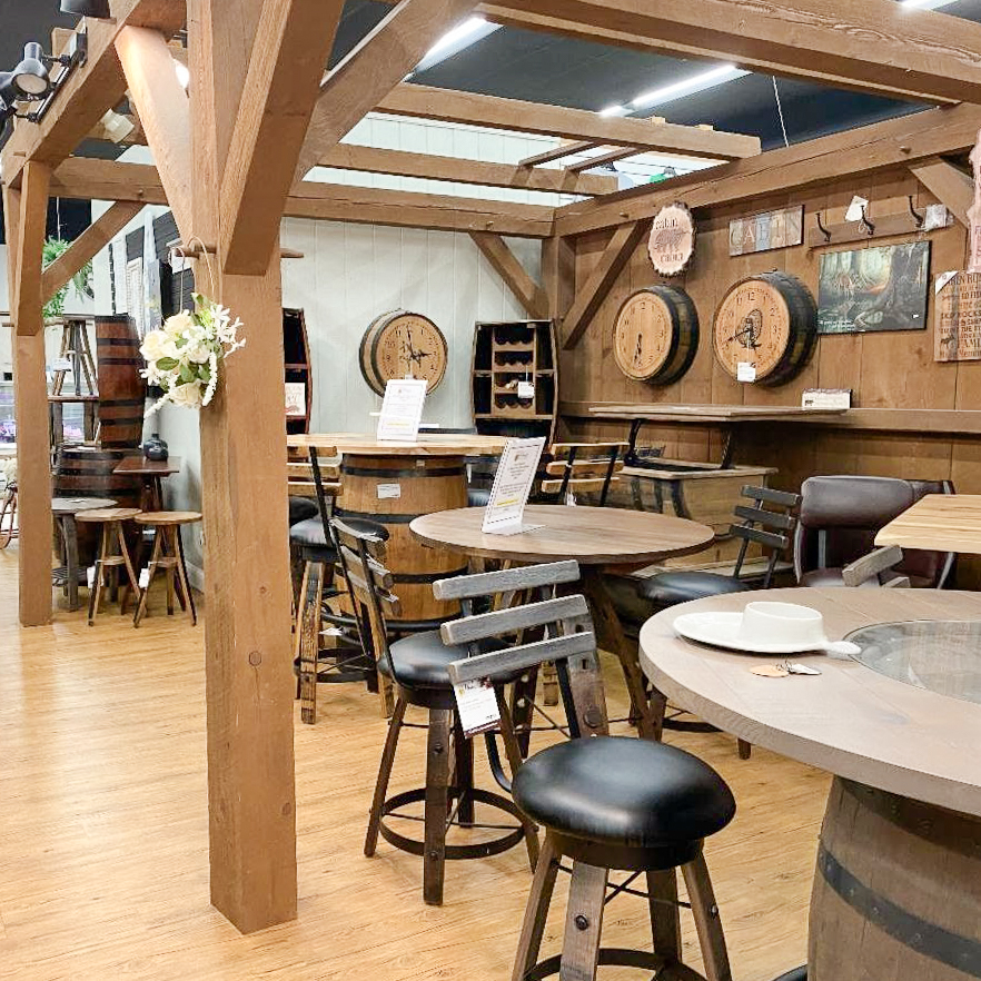 oak barrel furniture on sales floor