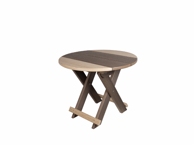 Beaver Dam - Round Folding End Table in brown and tan
