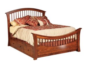 Rainbow Spindle Queen Bed w/ Storage Rails - 70.25"W x 87" LnHeadboard 57.25"H Footboard 30.25"H
