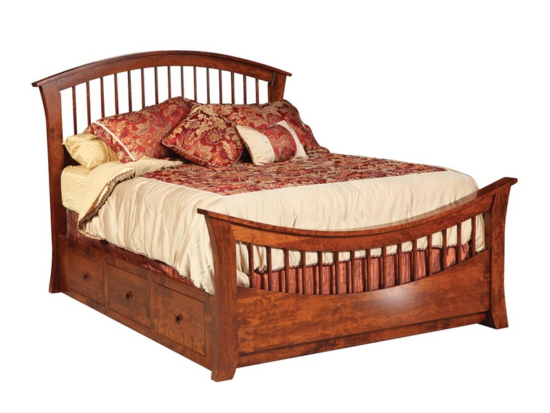 Rainbow Spindle Queen Bed w/ Storage Rails - 70.25"W x 87" LnHeadboard 57.25"H Footboard 30.25"H