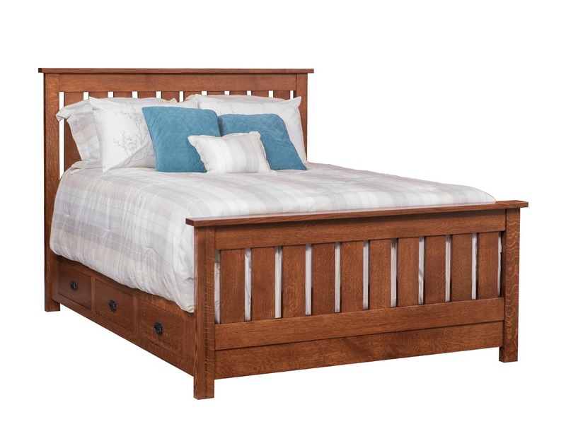 Claremont Mission Slat Bed w/ Storage Rails - 66"W x 85.75"LnHeadboard 54"H Footboard 30"H