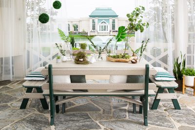 garden dining table and benches