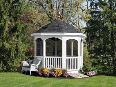 White Amish built gazebo on well manicured lawn