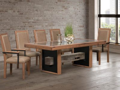 Amish handcrafted dining room furniture with unique barn beam dining table.