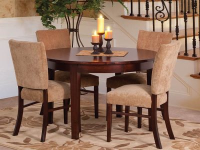 Amish handcrafted dining room furniture with upholstered chairs from the Warner collection.