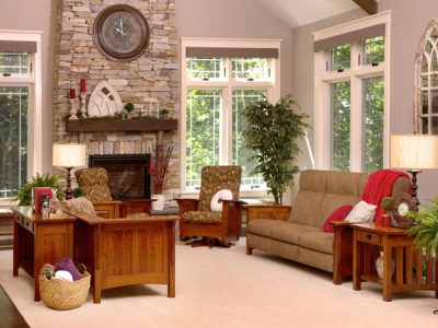 Panel Mission style Amish handcrafted living room furniture from the Elm Crest collection.