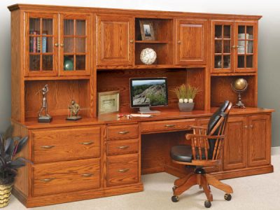 Amish handcrafted Harrington Collection office desk and cabinets.