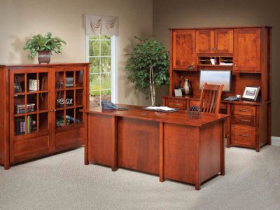 Amish handcrafted office desk, hutch, and book case from Shelton Collection